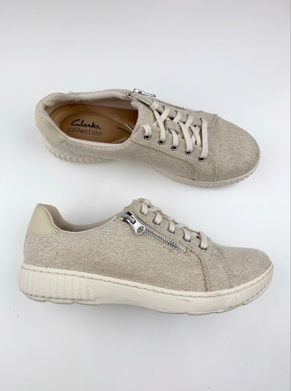 Clarks Caroline Echo Casual Sneakers Sparkly Beige Comfort Shoes Women's 8.5